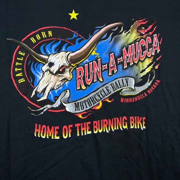 Run A Mucca Burning Bike Motorcycle Rally TEE T SHIRT XL Back Graphic Racing - Picture 7 of 8
